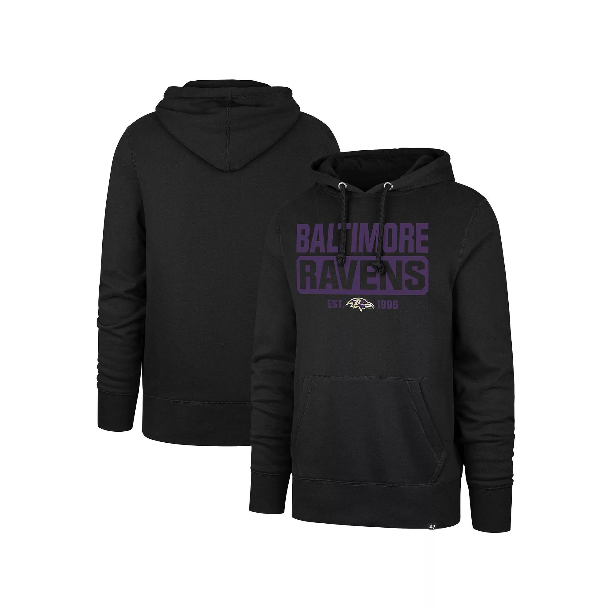 Men's '47 Black Baltimore Ravens Box Out Headline Pullover Hoodie, Size: Small Product Image