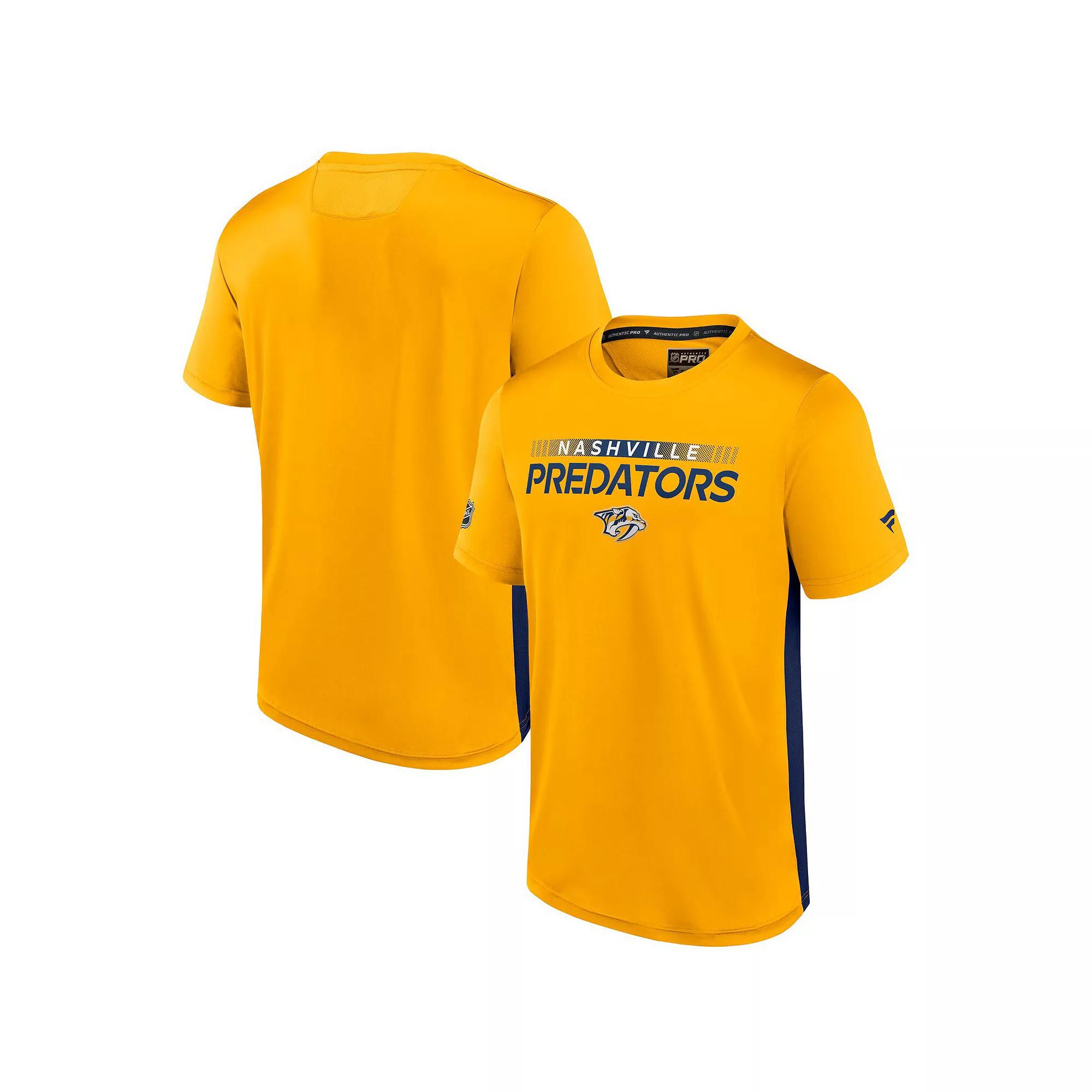 Men's Fanatics Branded Gold/Navy Nashville Predators Authentic Pro Rink Tech T-Shirt,  Product Image