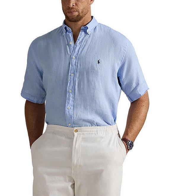 Polo Ralph Lauren Big & Tall Solid Linen Short Sleeve Woven Shirt Product Image