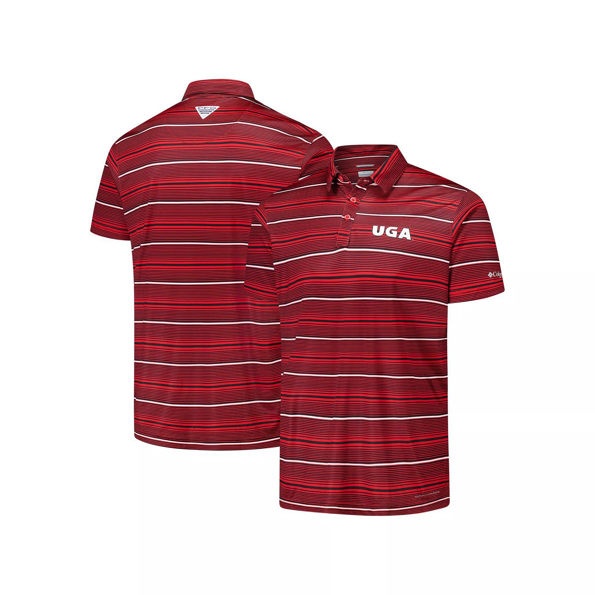 Men's Columbia Red Georgia Bulldogs PFG Super Terminal Tackle Omni-Shade Stripe Polo,  Product Image