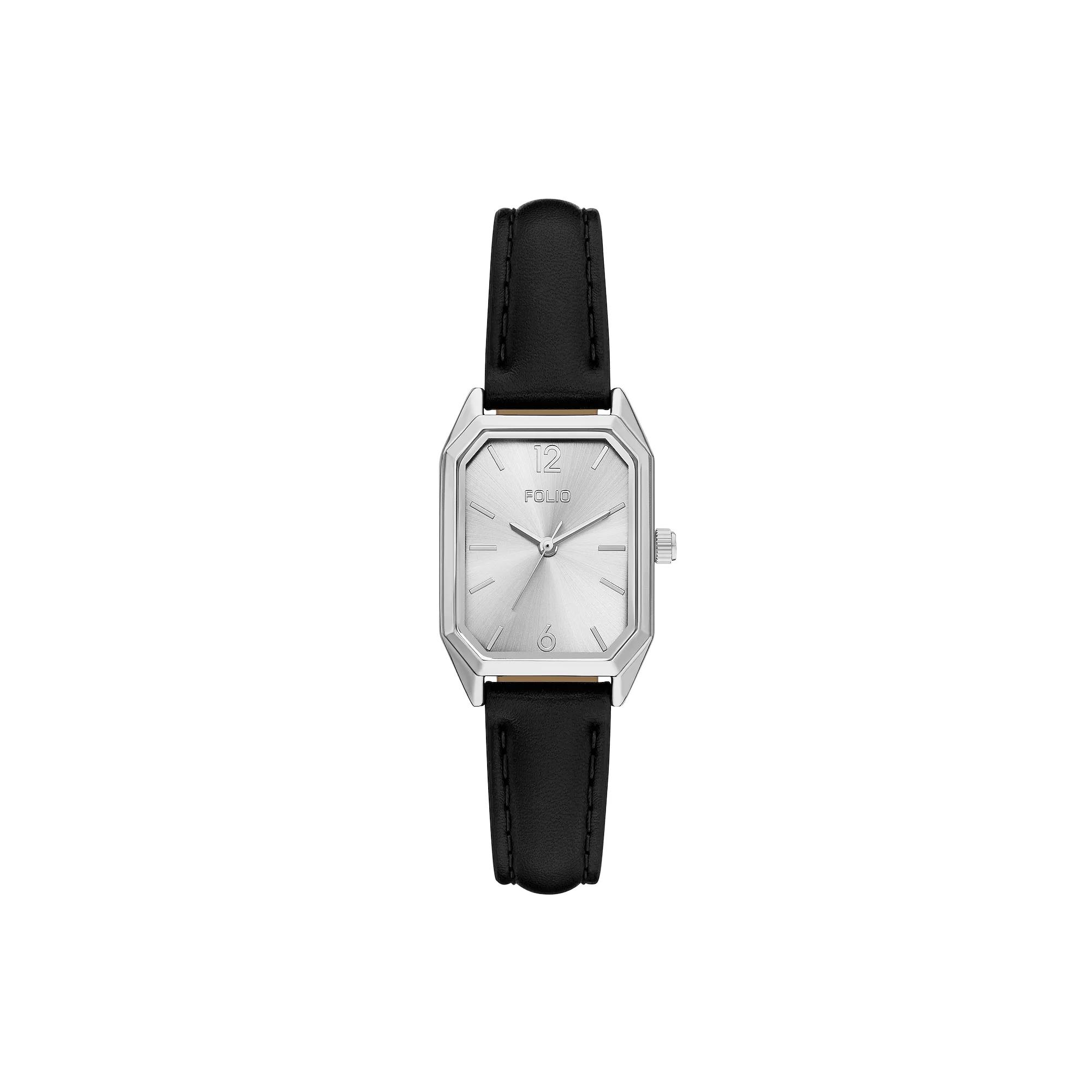 Folio Women's Faux Leather Watch, Black Product Image