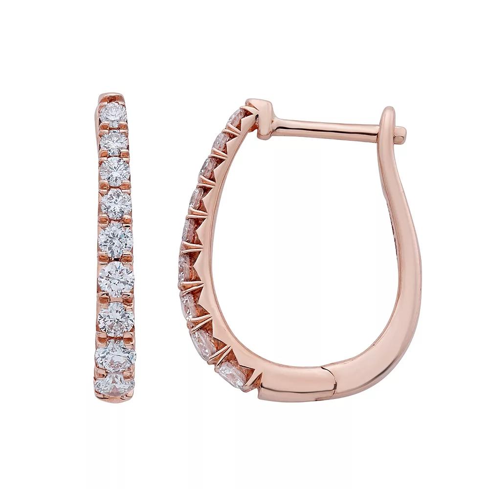 The Regal Collection 14k Gold 1/2 Carat T.W. IGL Certified Diamond Leverback Hoop Earrings, Womens, Pink Product Image
