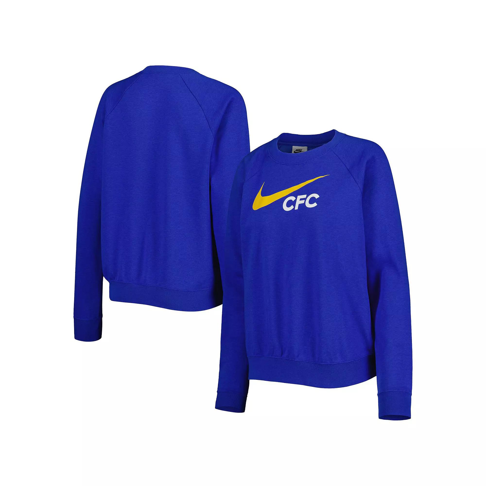 Women's Nike Blue Chelsea Lockup Varsity Tri-Blend Raglan Pullover Sweatshirt,  Product Image