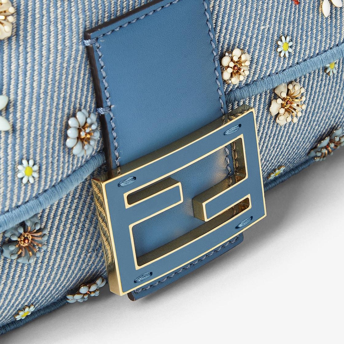 BaguetteFendi Flower Bouquet blue denim-effect jacquard bag Product Image
