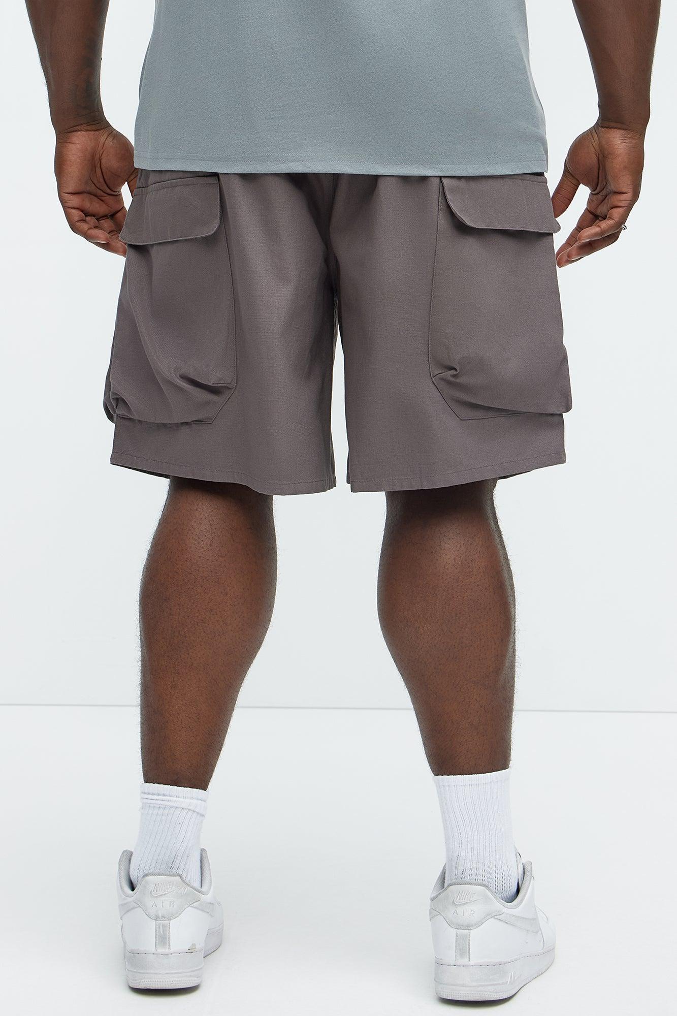 Stacked Cargo Pockets Relaxed Shorts - Grey Product Image