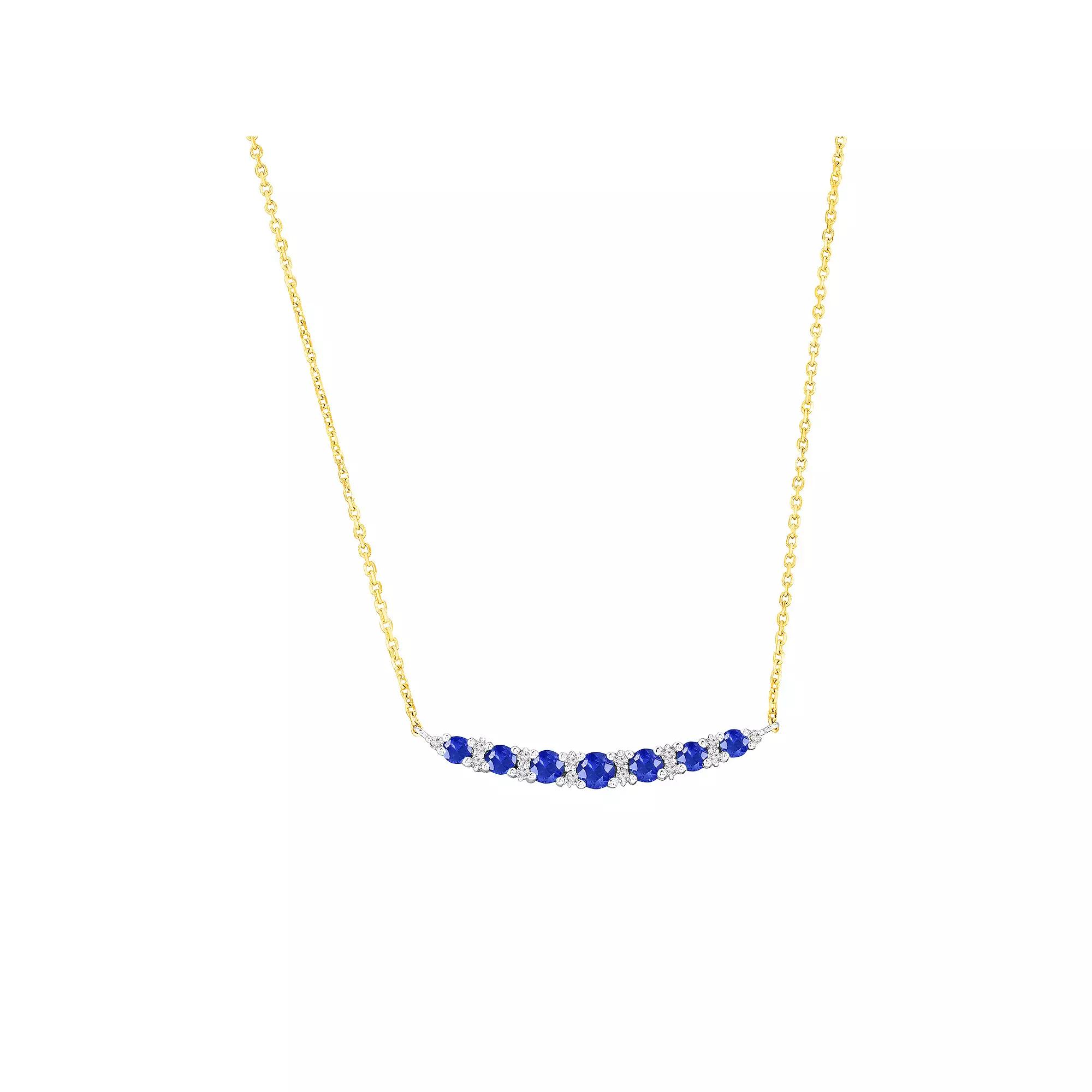 Divine Gold 14k Gold Round Gemstone & Diamond Accent Necklace, Women's, Size: 16-18" ADJ, Blue Product Image