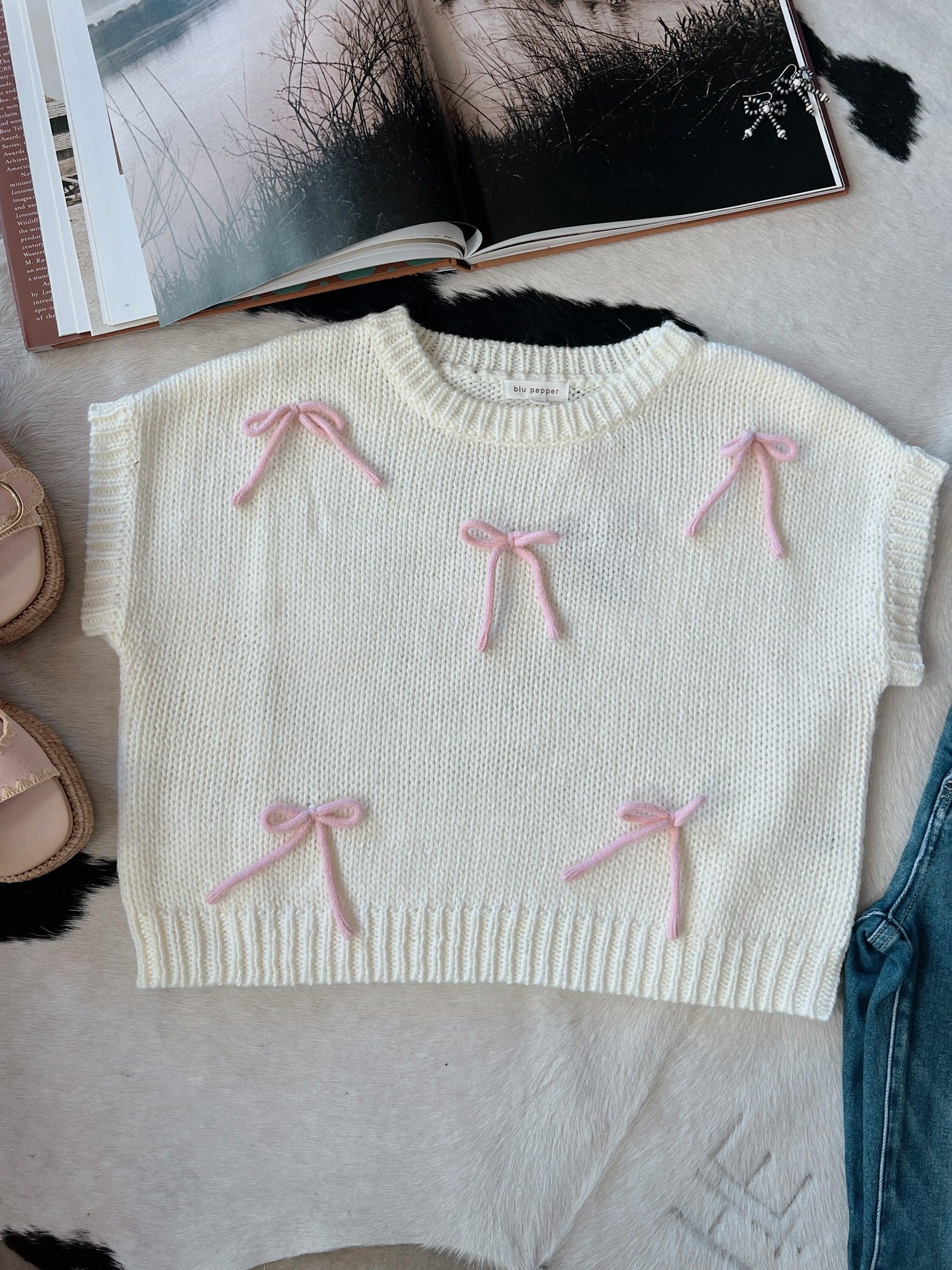 Bow Detail Short Sleeve Knit Pullover - 2 Colors Product Image