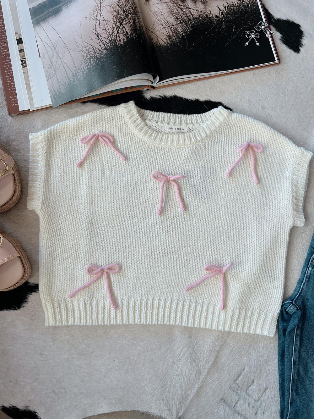 Bow Detail Short Sleeve Knit Pullover - 2 Colors Product Image