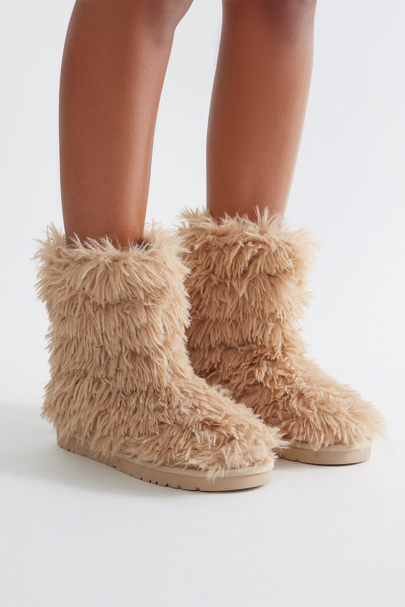 Yetti Faux Fur Booties - Nude Female Product Image
