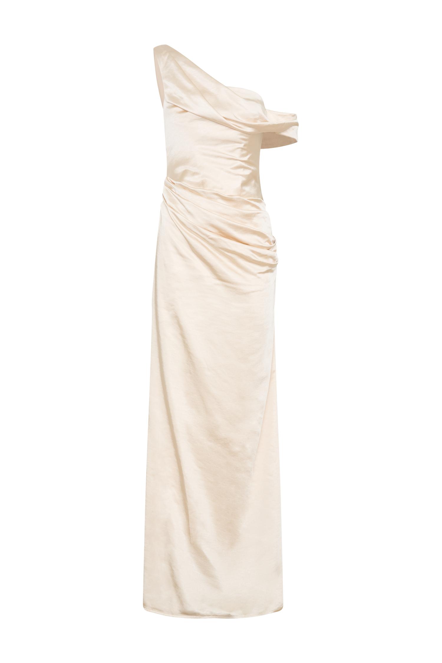 Dalia Off Shoulder Satin Maxi Dress - Blush Gold Product Image