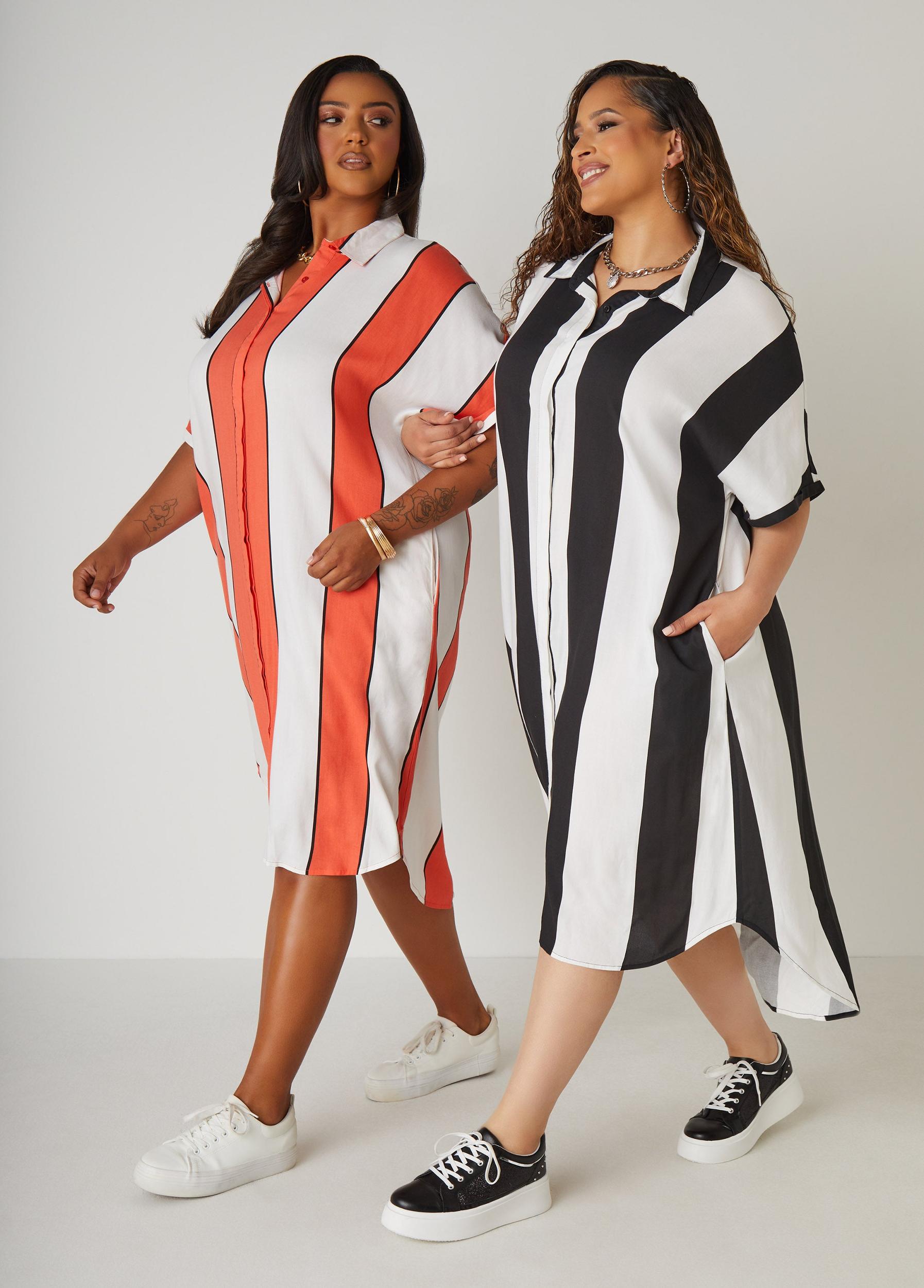 Striped Hi Low Shirtdress Product Image