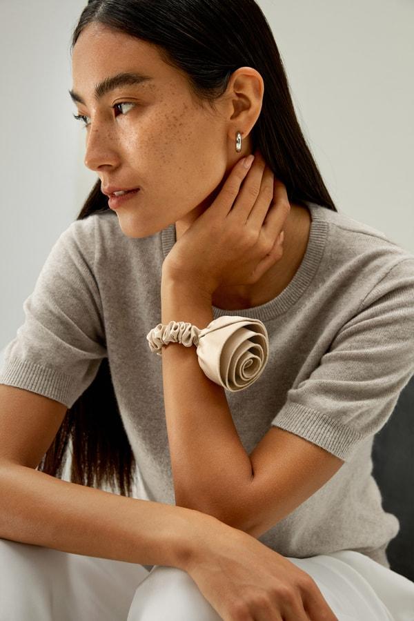 Champagne Rosette Silk Scrunchie Product Image