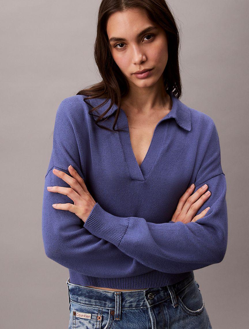 Smooth Cotton Polo Sweater Product Image