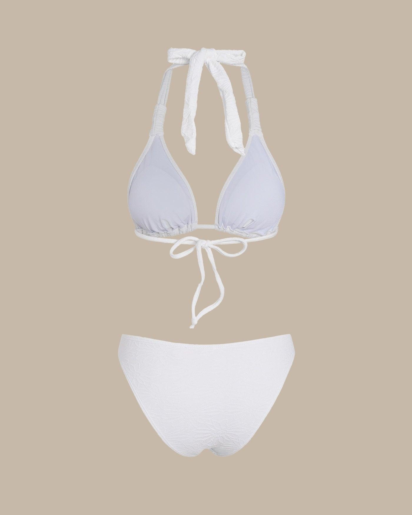 White Textured Halter Triangle Bikini Set Product Image