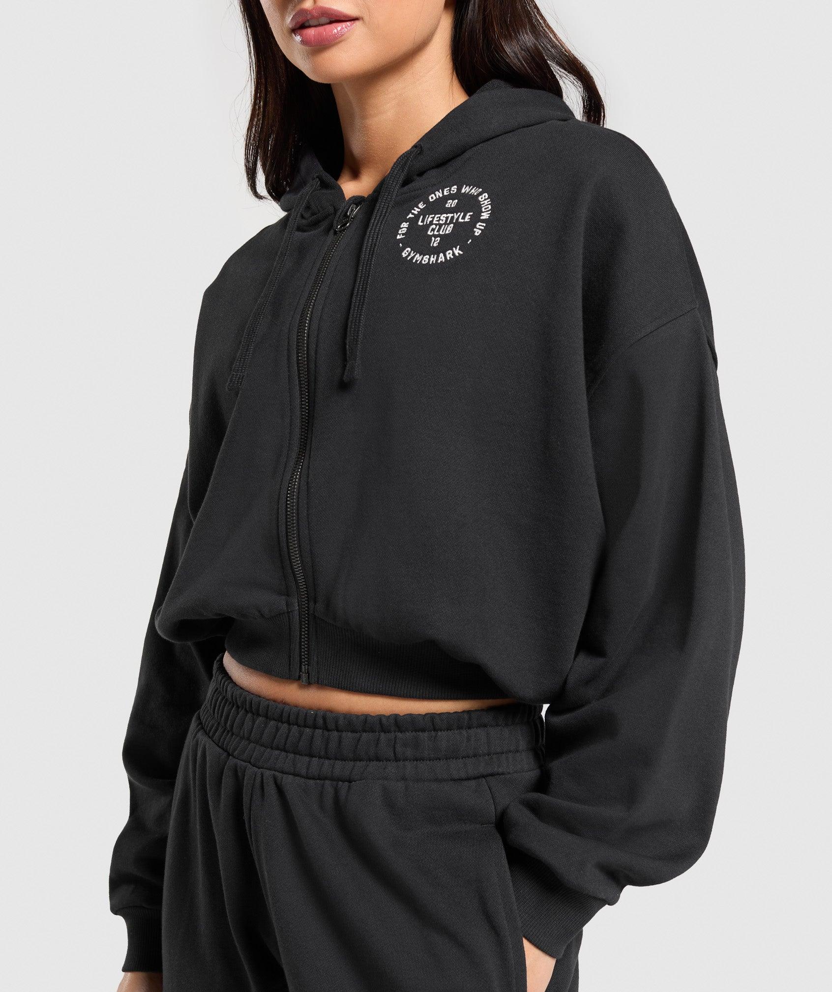 Gymshark Lifestyle Club Graphic Zip Up Hoodie - Black Female Product Image