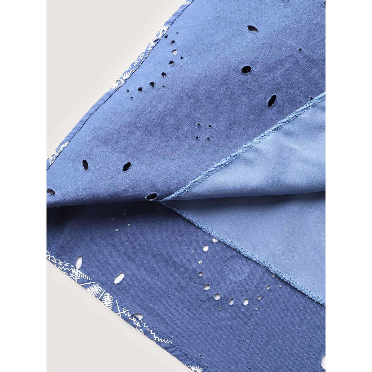 Plus Size Cotton Large Floral Print Textured Pockets Midi Dress Mediumblue Women V-neck Short sleeve Curvy BloomChic 26/4X Product Image