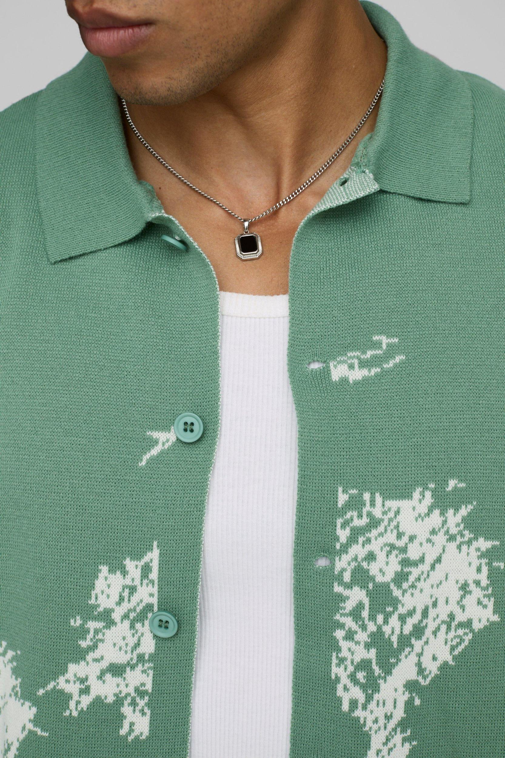 Relaxed Fit Scenic Jacquard Knitted Shirt | boohooMAN USA Product Image