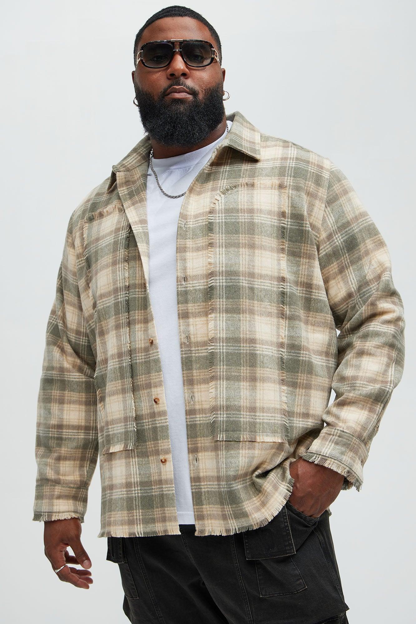 Victory Frayed Flannel Button Up Shirt - Taupe Product Image