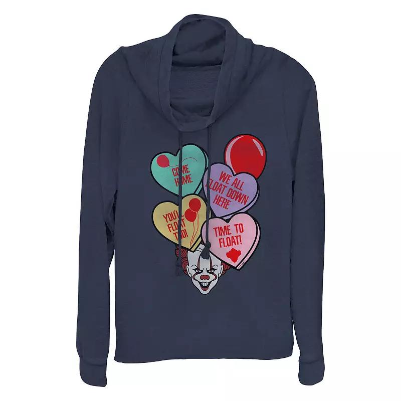 Womens IT Spooky Valentines Day Candy Hearts Cowlneck Graphic Lightweight Long Sleeve Blue Product Image