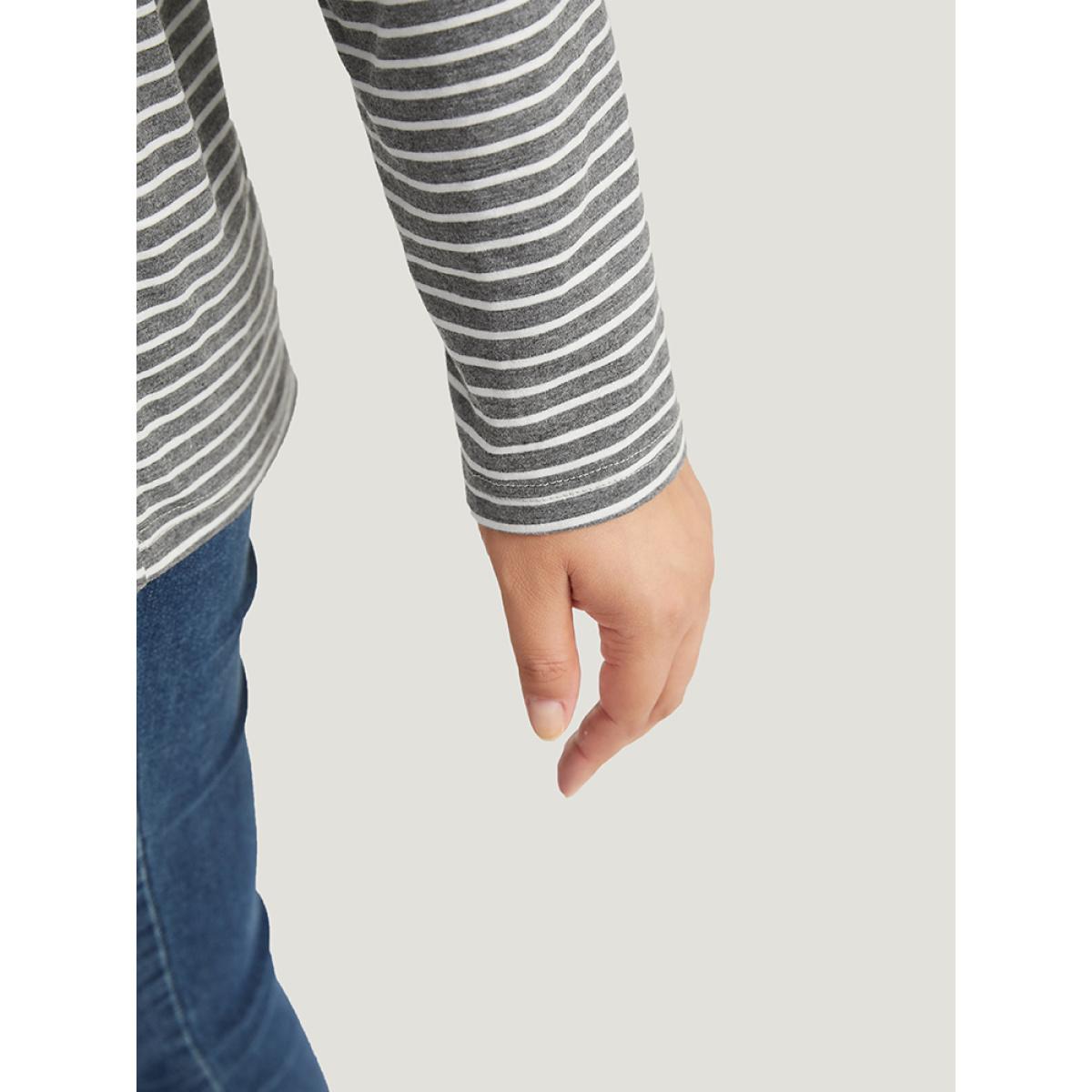 Plus Size Striped Patchwork Crew Neck Raglan Sleeve T-shirt Gray Women Casual Patchwork Striped Round Neck Dailywear T-shirts BloomChic 22-24/3X Product Image