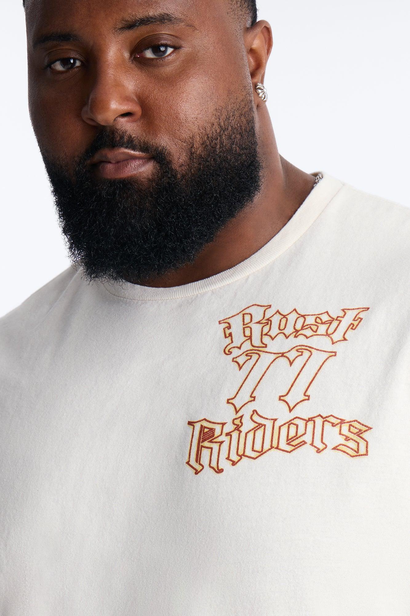 Rust 77 Riders Vintage Oversized Print Short Sleeve Tee - Cream Male Product Image