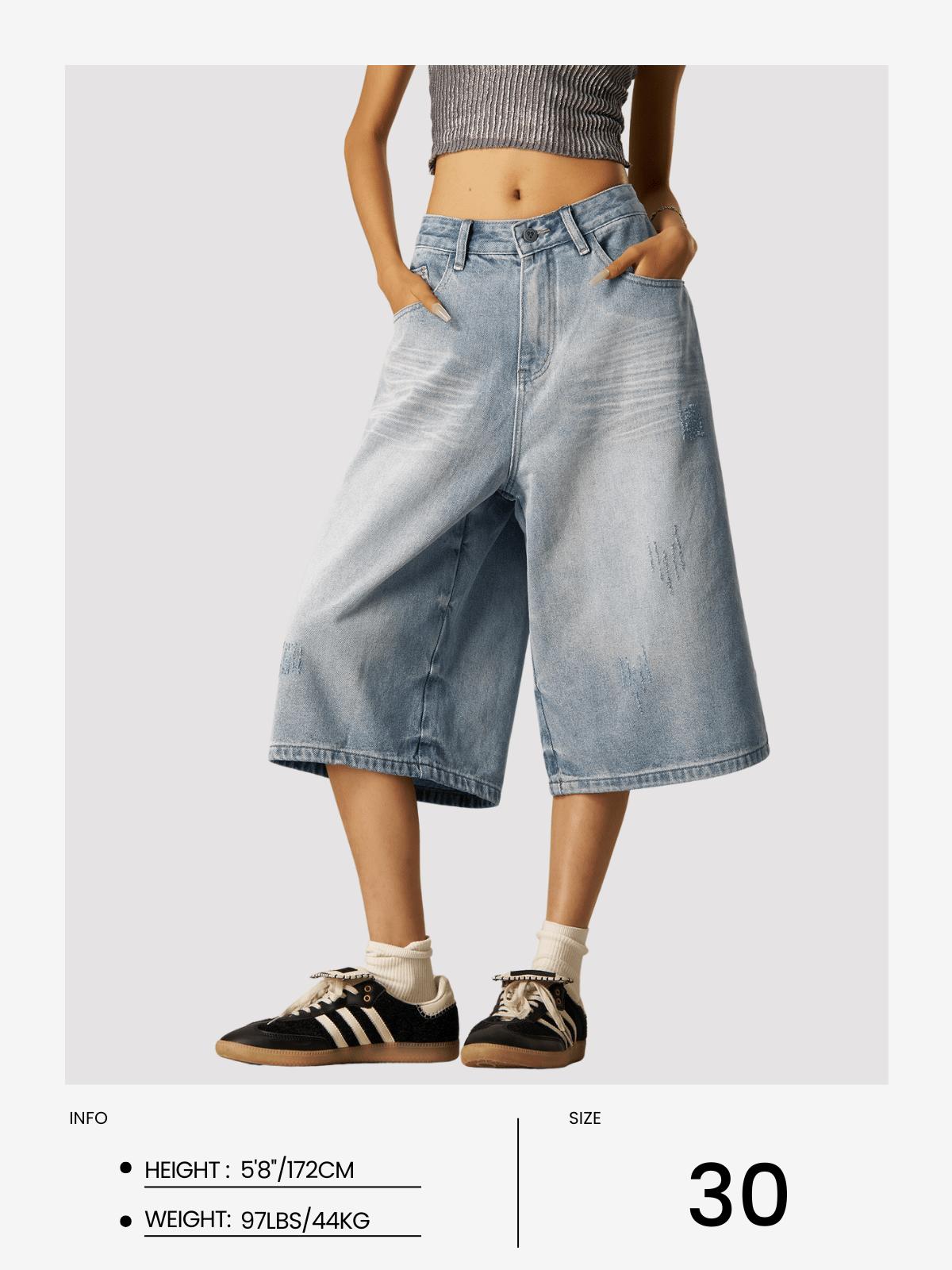 Aelfric Eden Distressed Washed Loose Longline Jorts Product Image