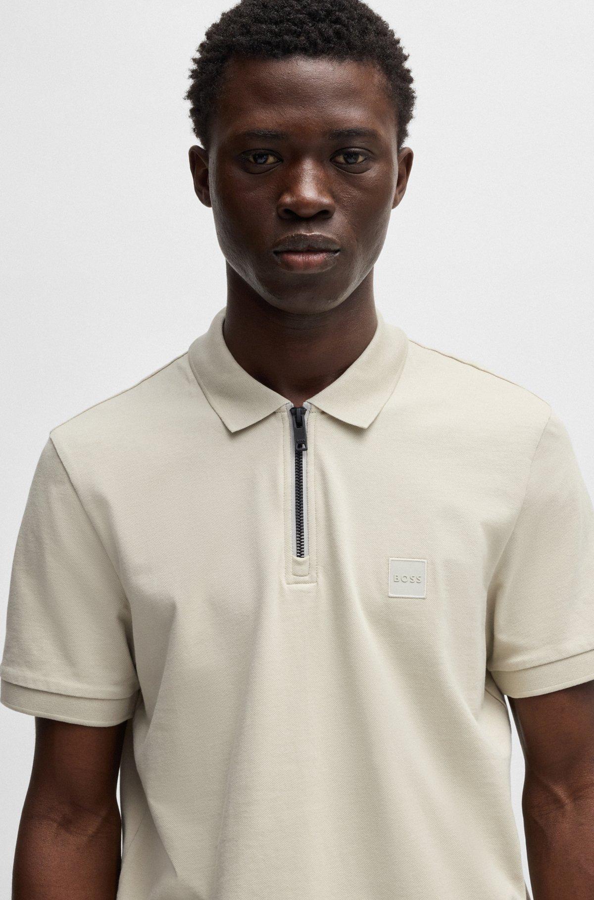 Slim-fit polo shirt in cotton with zipper neck Product Image