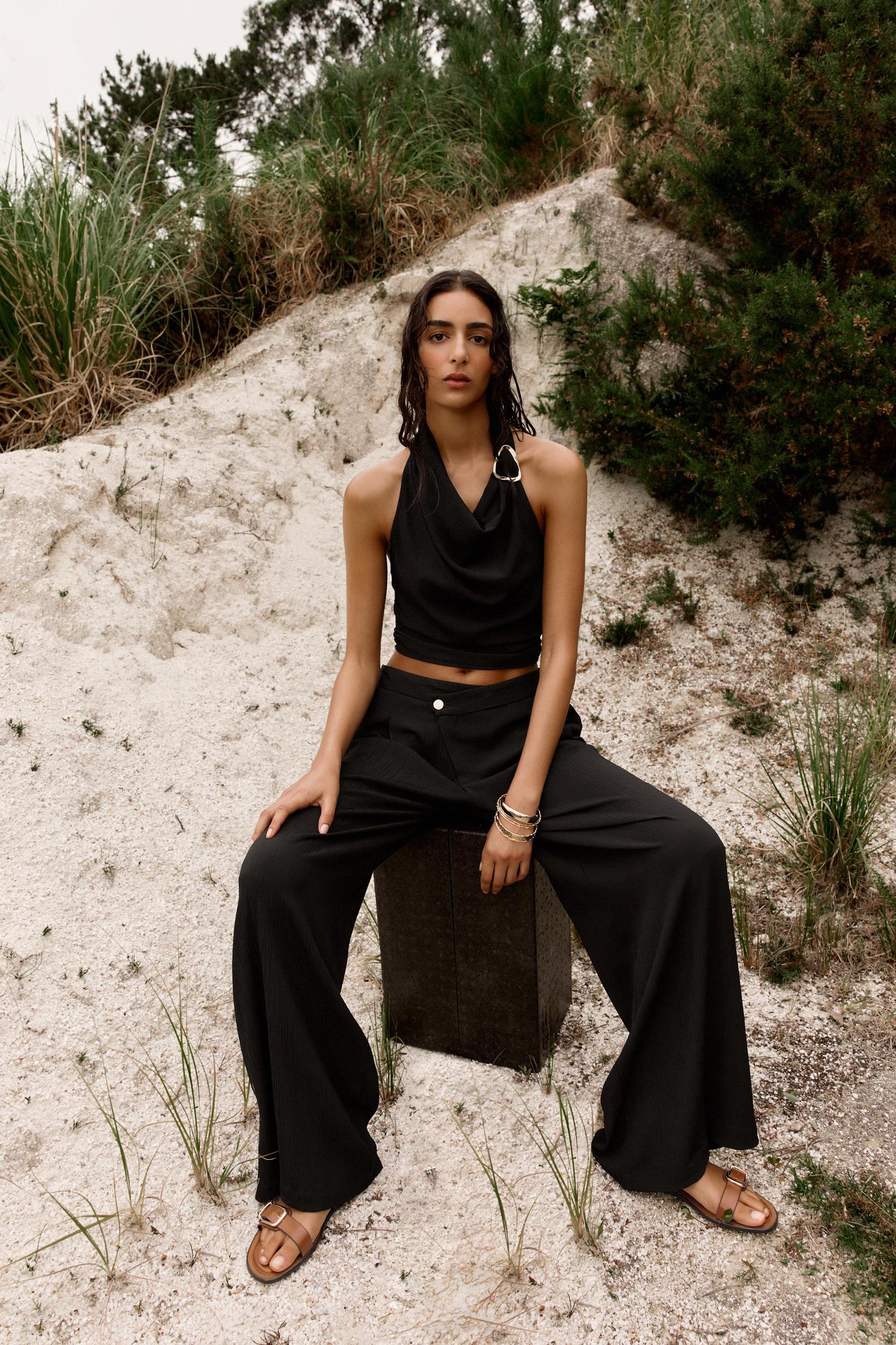 CROSS WAIST WIDE LEG PANTS Product Image