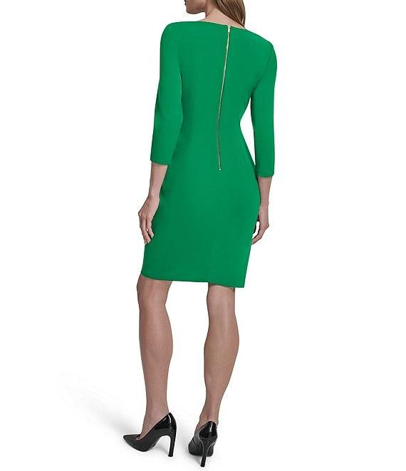DKNY By Donna Karan Scuba Crepe 3/4 Sleeve Faux Waist Wrap Ruched Dress Product Image