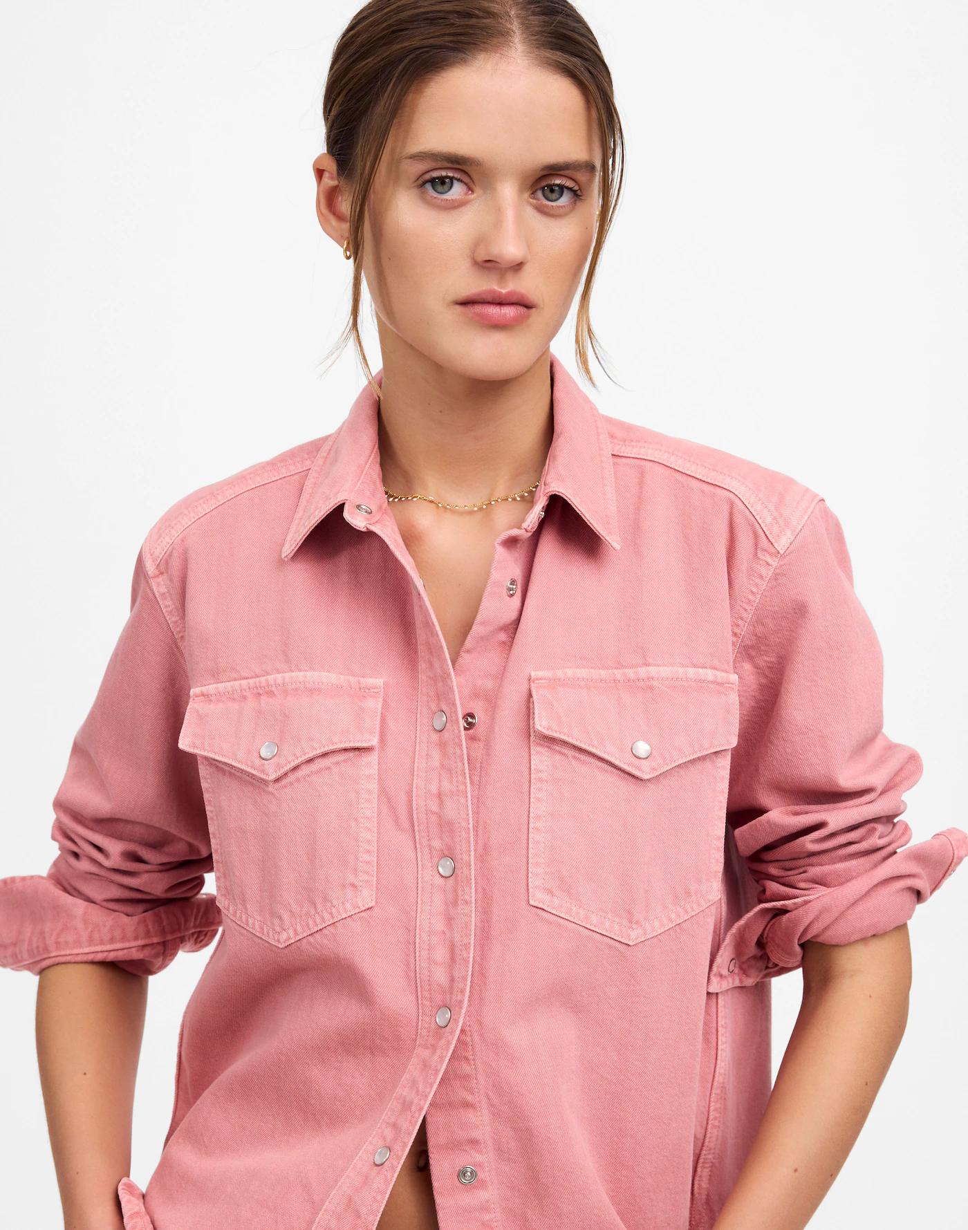 Oversized Western Shirt in Garment-Dyed Denim Product Image