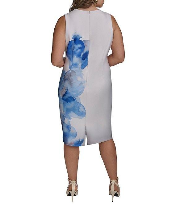 Donna Karan Plus Size Sleeveless Floral Print Scuba Sheath Dress Product Image