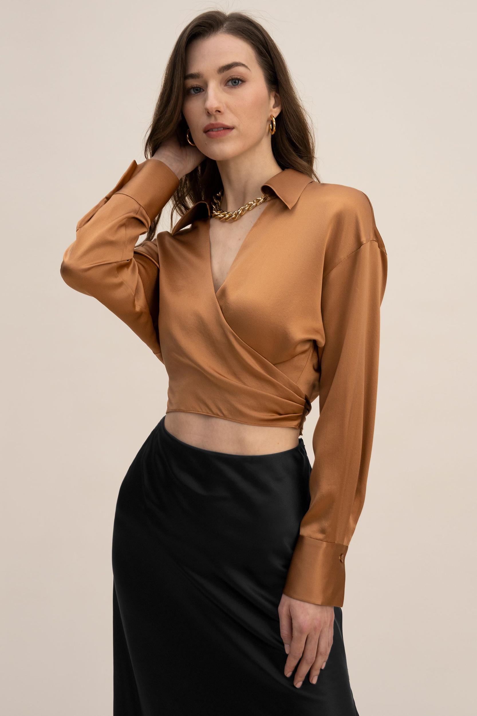 Wrapover Cropped Shirt Product Image