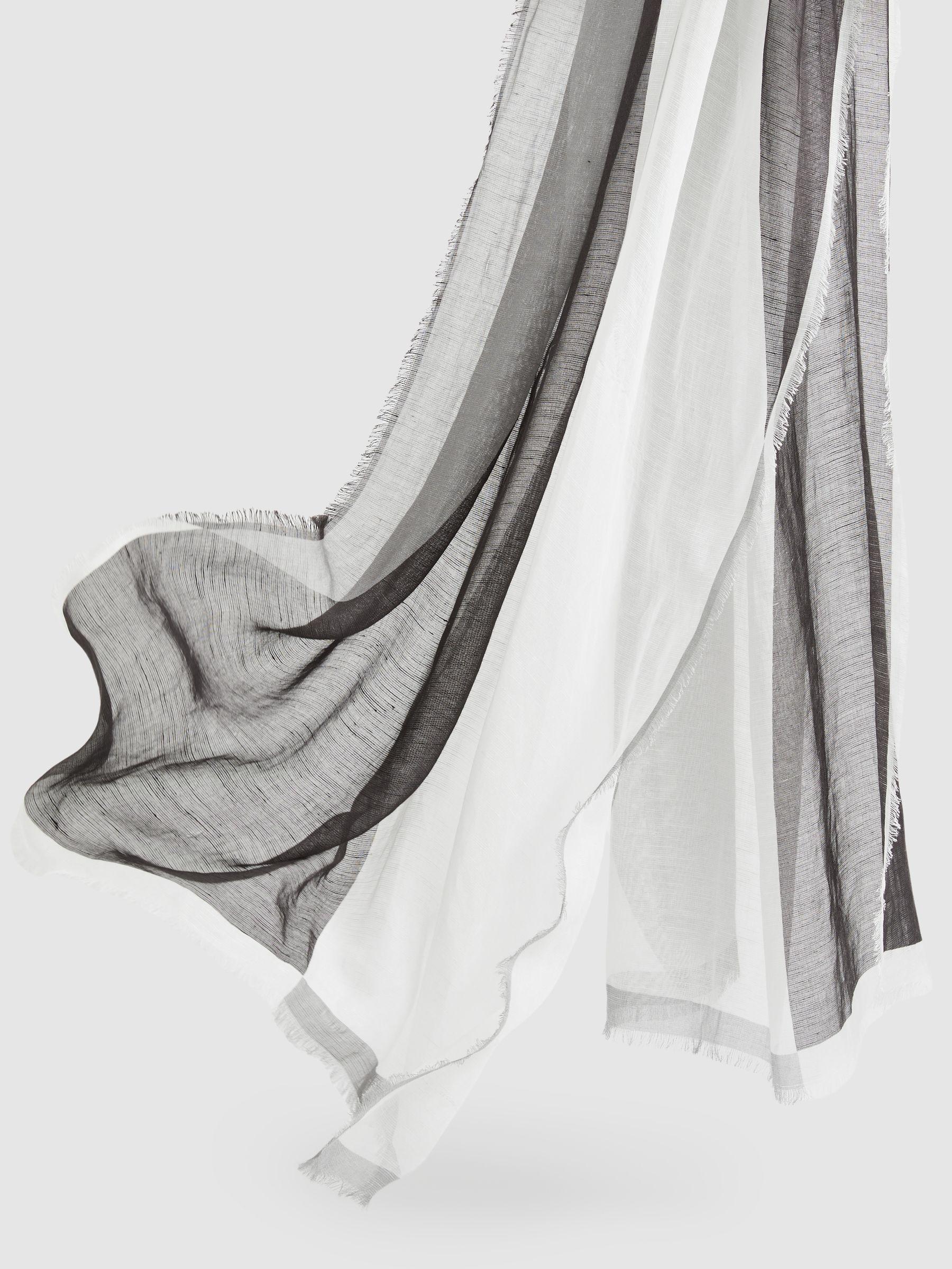 Linen-Blend Printed Scarf in Grey/White Product Image