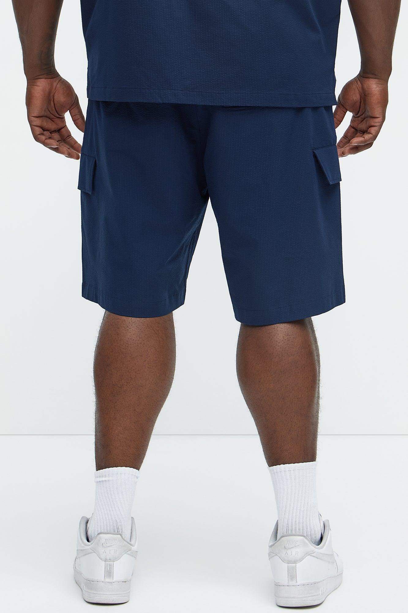 Seersucker Cargo Shorts - Navy Product Image