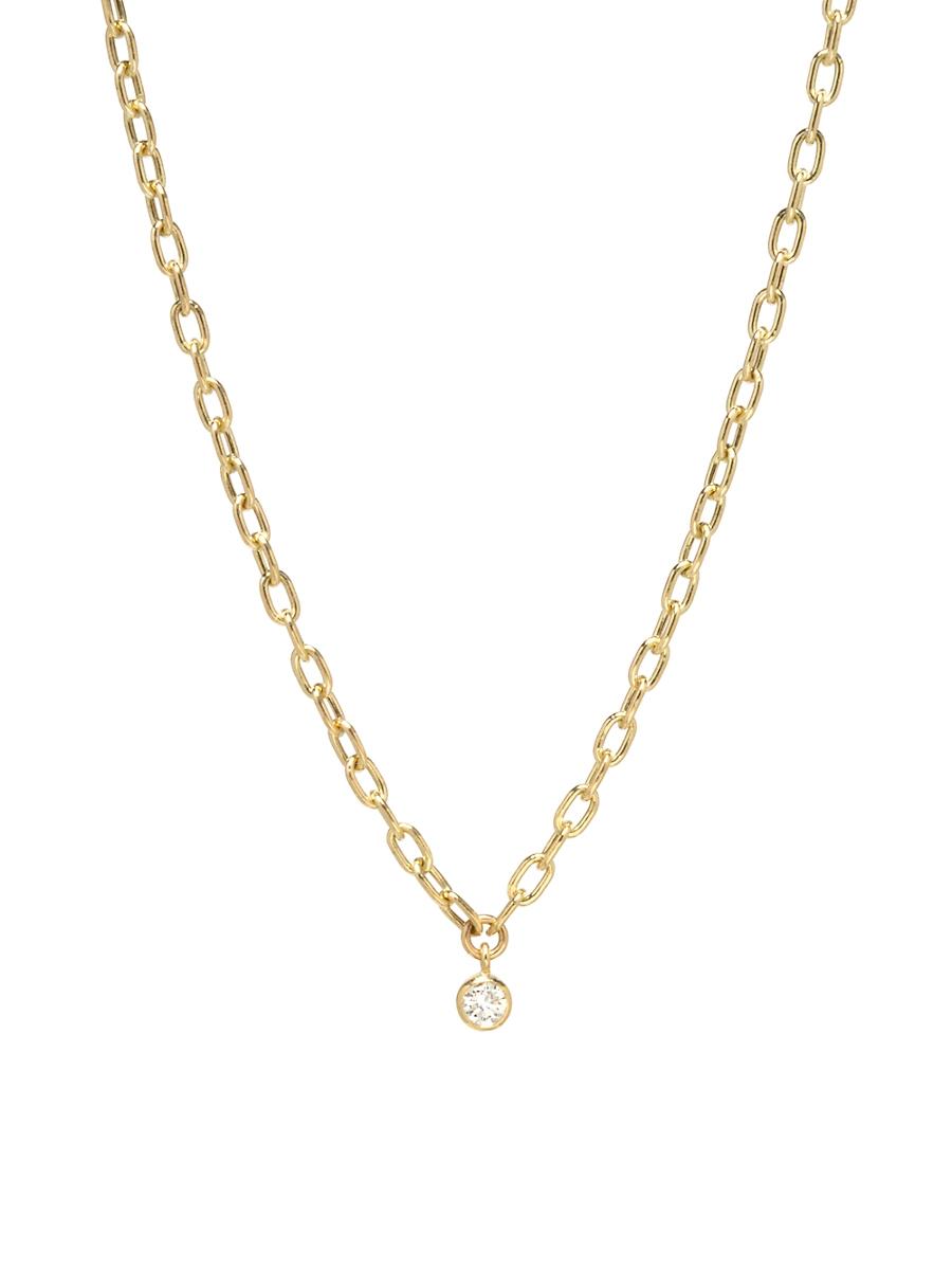 Womens 14K Yellow Gold & Bezel Diamond Pendant Necklace Product Image