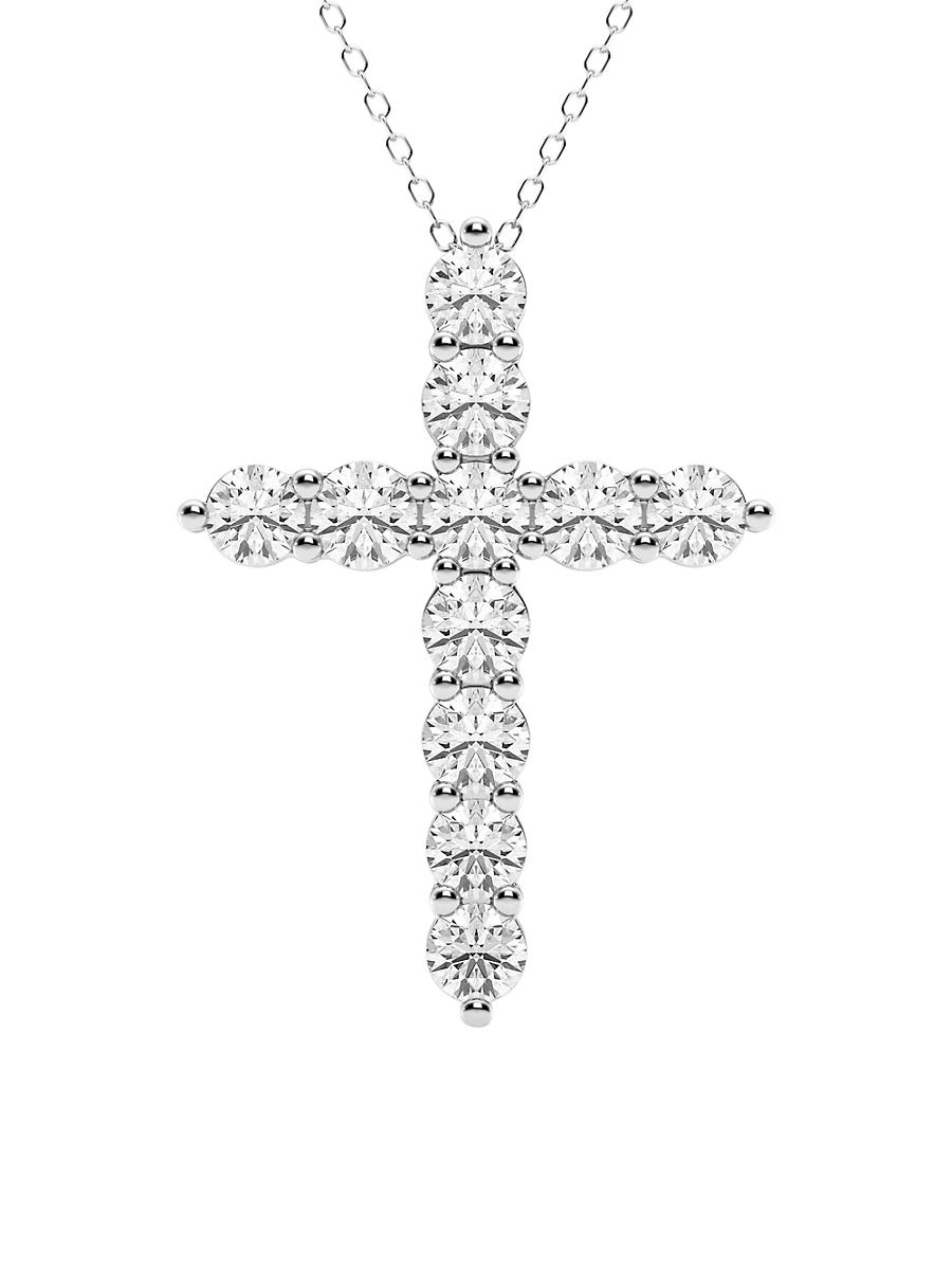Womens 14K White Gold & 3 TCW Lab-Grown Diamond Cross Pendant Necklace Product Image