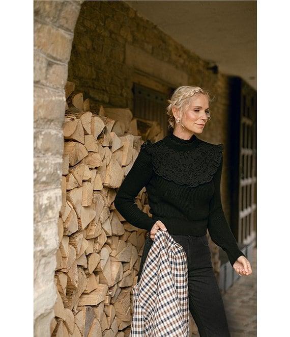 Antonio Melani x Jennifer Sumko Catherine Woven Yarn Ruffle Lace Mock Neck Long Sleeve Sweater Product Image
