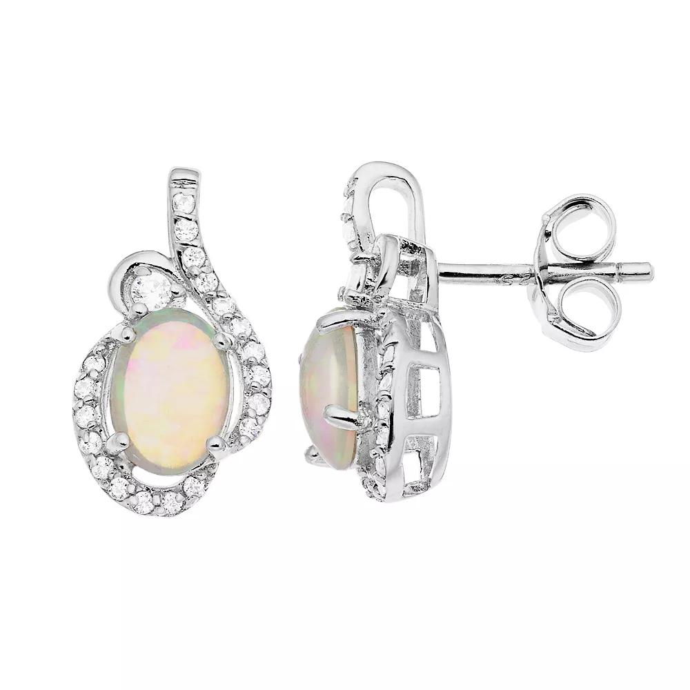 Sophie Miller Sterling Silver Cubic Zirconia Lab-Created Opal Stud Earrings, Women's, Silvertone Product Image
