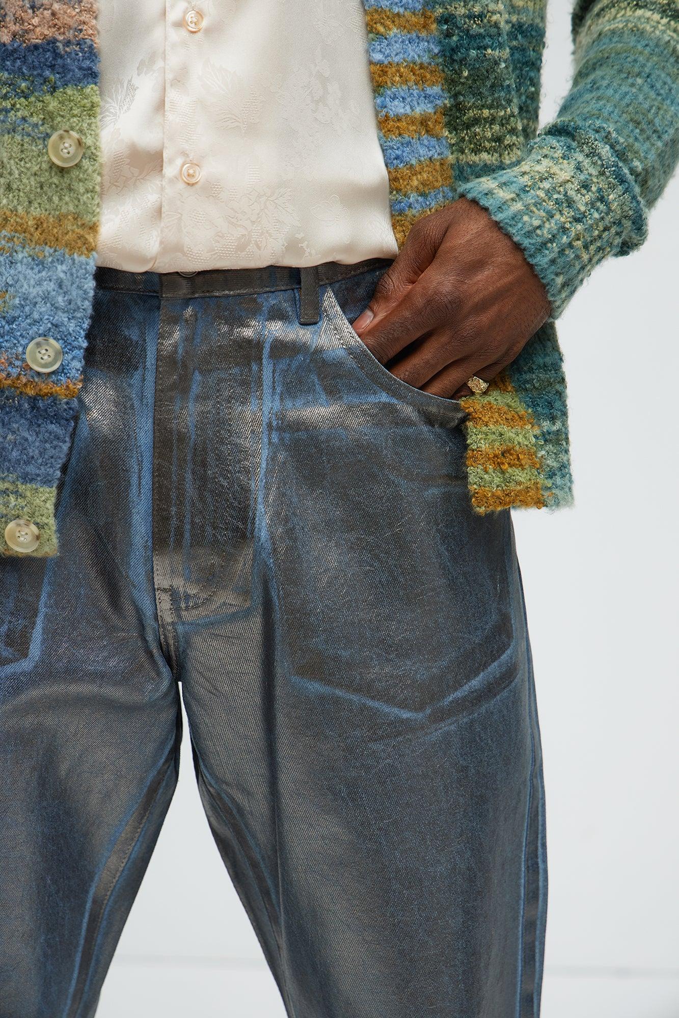 Straight Don't Foil Me Waxed Jeans - Blue/Silver Product Image