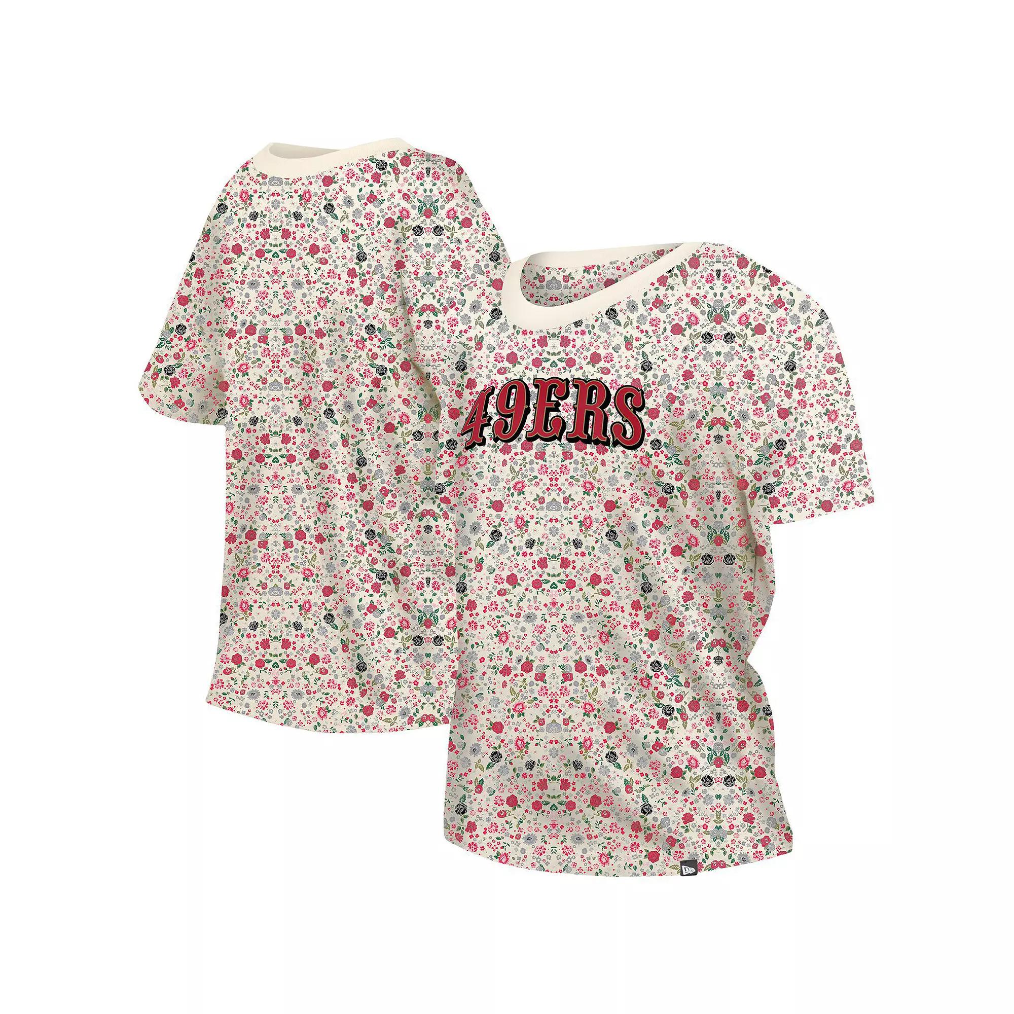 Women's New Era Cream San Francisco 49ers Glam Game Floral T-Shirt,  Product Image