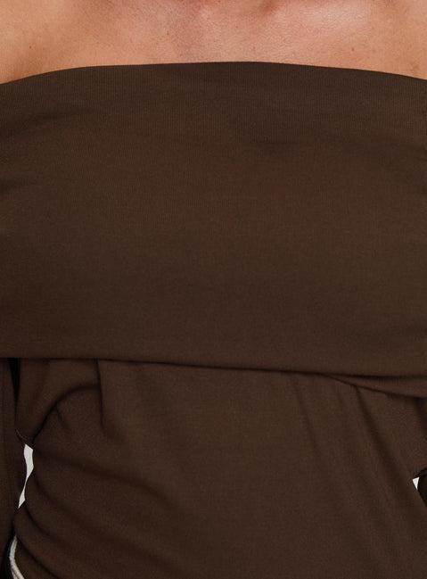 Spoilt Off The Shoulder Bodysuit Brown Product Image