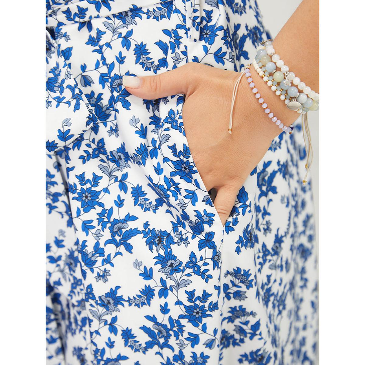 Plus Size Bandana Print Halter Ruffle Hem Pocket Belt Paisley Dress Indigo Women Vacation Belted Halter neck Sleeveless Curvy Knee Dress BloomChic 28/5X Product Image