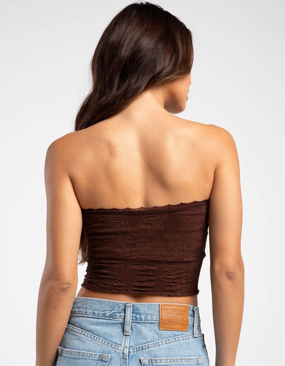 FULL TILT Seamless Lace Trim Textured Womens Tube Top - BROWN Product Image