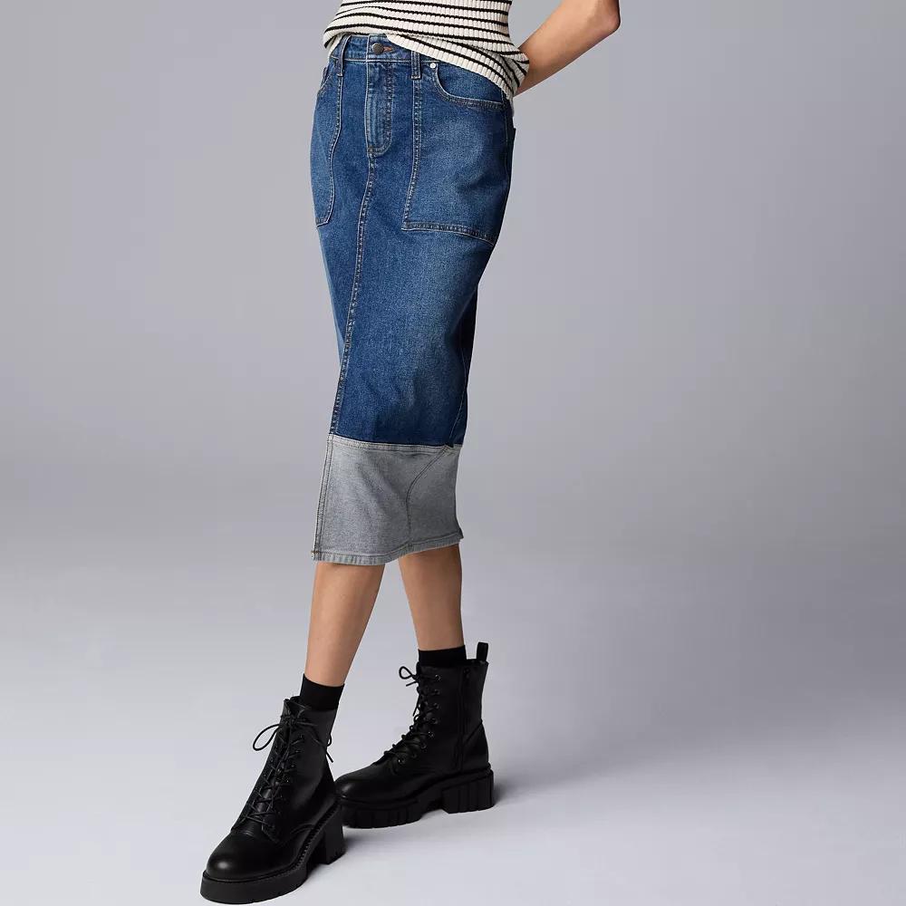 Women's Simply Vera Vera Wang Two-Tone Denim Skirt, Size: Medium, Blue Product Image