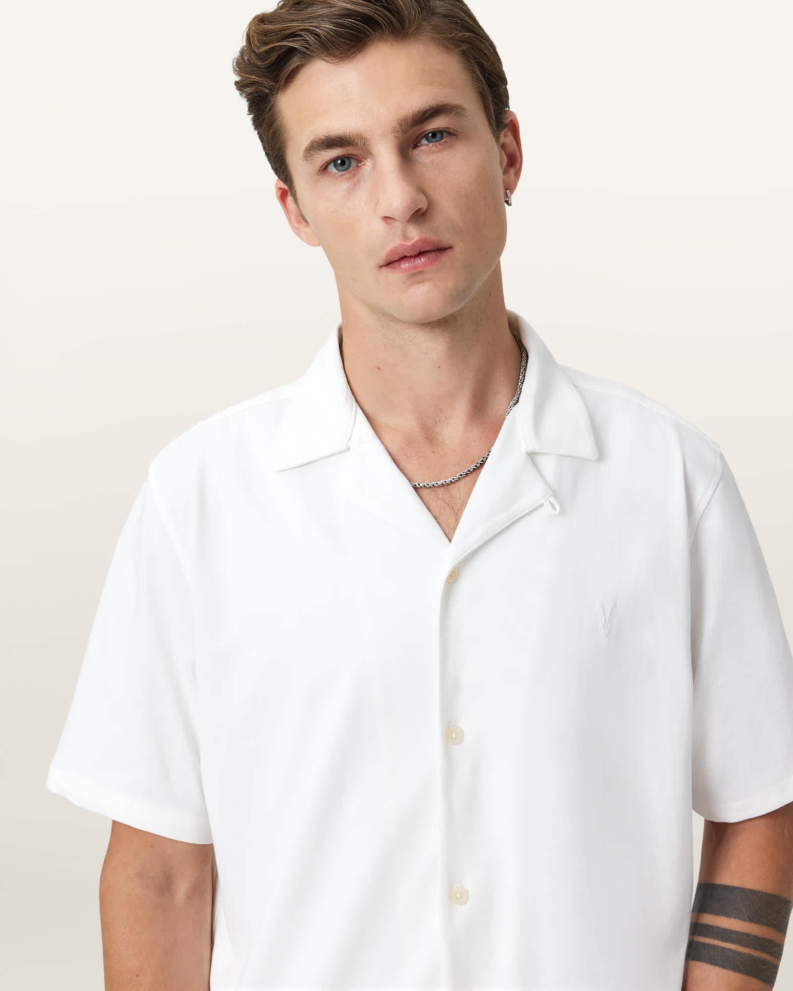 Hudson Relaxed Fit Ramskull Shirt CLIFF WHITE | ALLSAINTS US Product Image