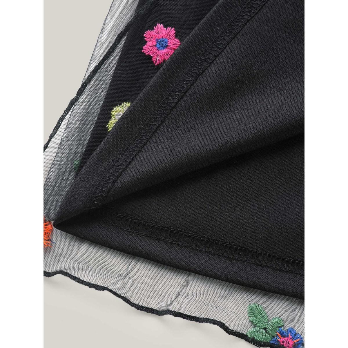 Plus Size Embroidered Colorful Dots Lined Midi Dress Black Women V-neck Cap Sleeve Curvy BloomChic 28/5X Product Image