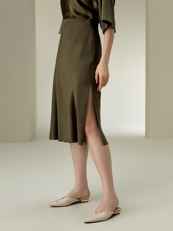 Bias-cut Silk Midi Skirt Product Image