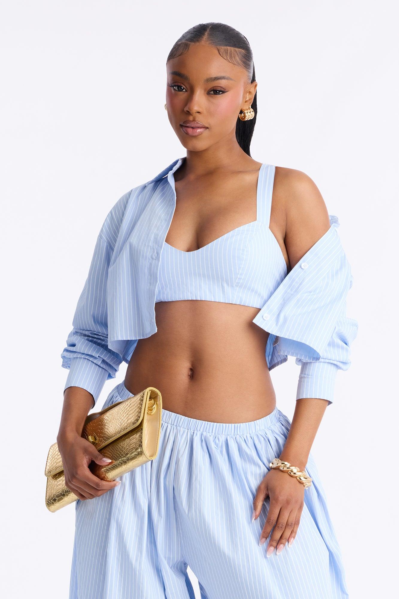 Camie Pinstripe 3 Piece Balloon Pant Set - Blue Female Product Image