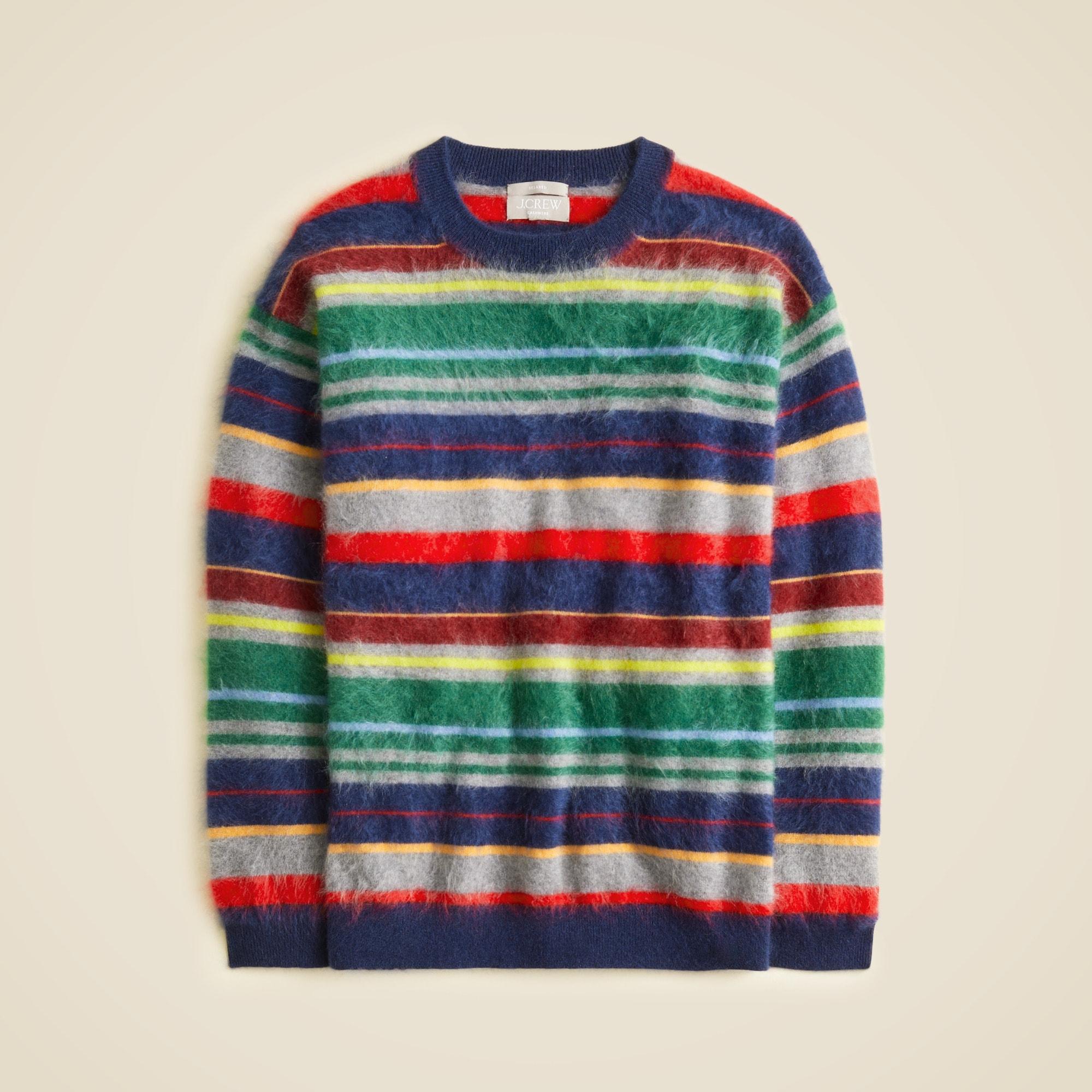 Brushed cashmere relaxed crewneck sweater in vintage stripe Product Image