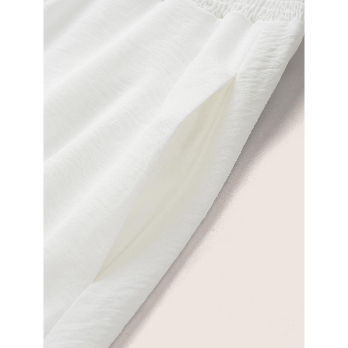 Plus Size Graphic Plisse Shirred Patchwork Flutter Sleeve Dress White Women Elegant Non V-neck Short sleeve Curvy Midi Dress BloomChic 30/6X Product Image